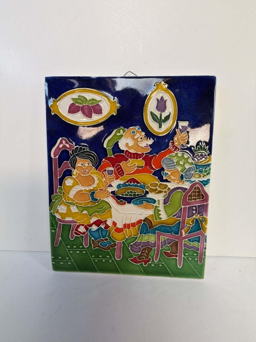 Vintage Creazioni Luciano Made in Italy Ceramic Wall Plaque Dining Scene‎